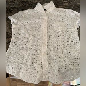 New York & Company White Eyelet Button-Front Shirt